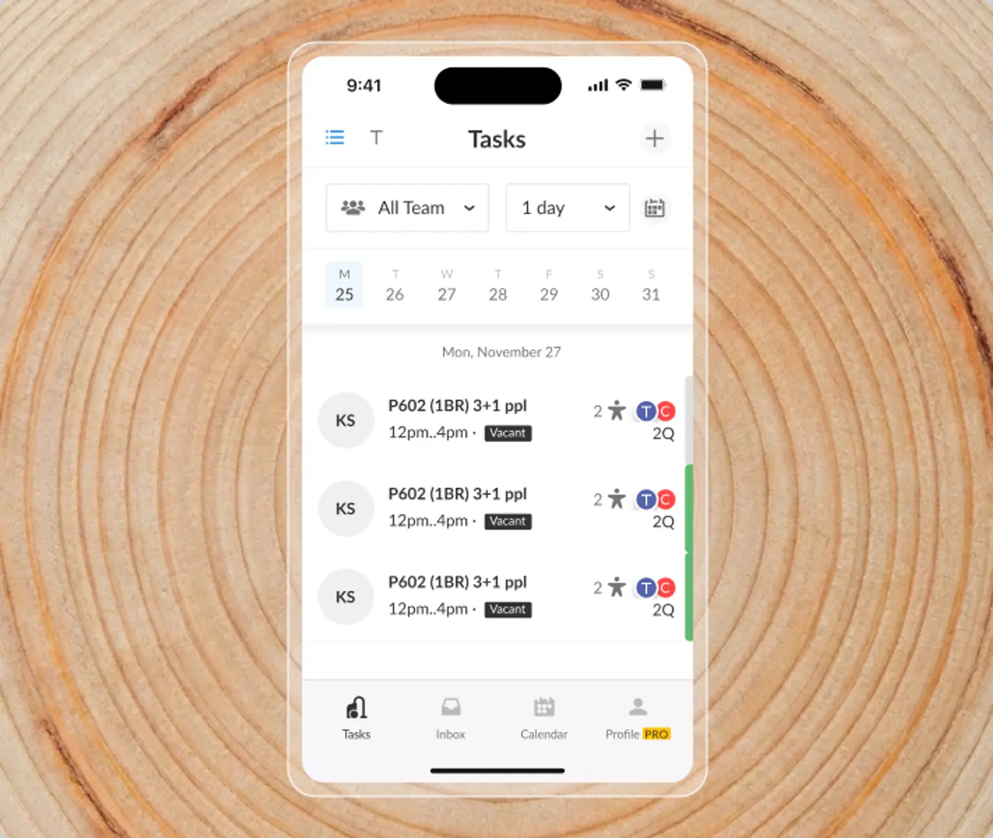 iGMS automated operations on mobile showing a cleaner task list with property instructions