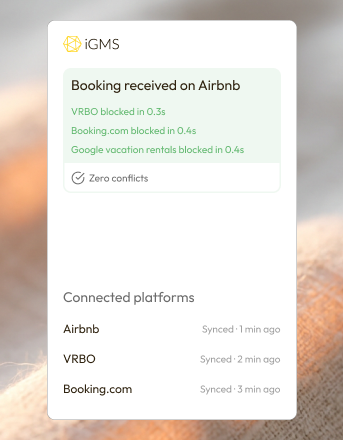iGMS cross-platform sync adding Airbnb, VRBO and Booking.com channels