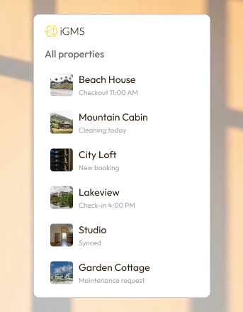 iGMS properties dashboard showing 2 to 8 properties being added