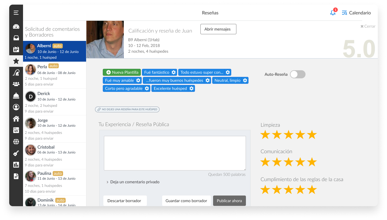 Gestión de opiniones de huéspedes