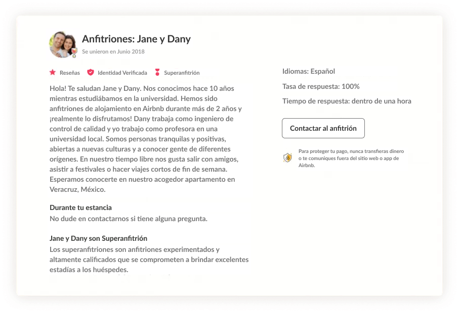 ejemplos de perfiles de Airbnb