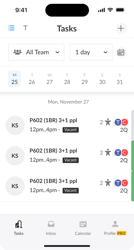 Lista de limpiezas programadas por día en el celular.