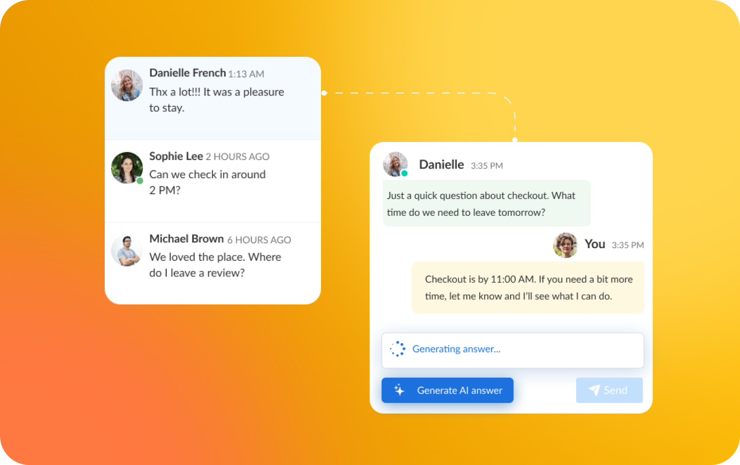 Unified inbox showing threaded guest messages
