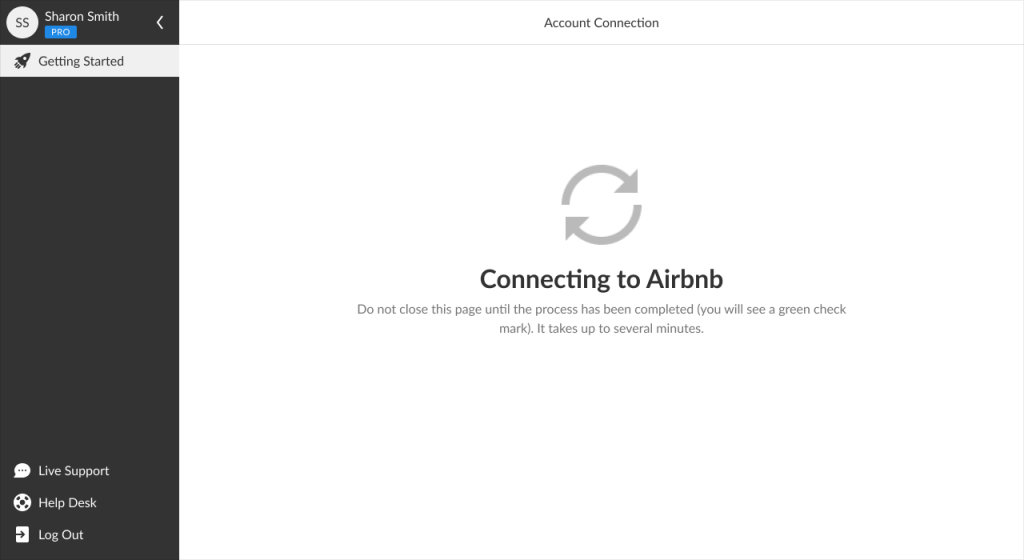 iGMS Getting Started Page connecting an account to Airbnb