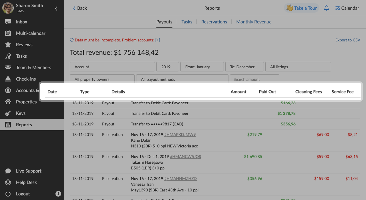 iGMS payouts report