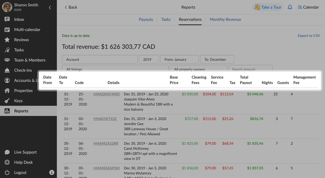 iGMS reservations report