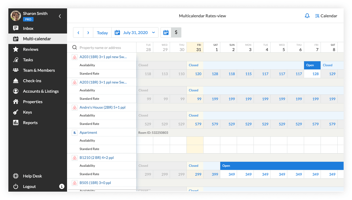 Vista de tarifas de Multi-calendar 2.0