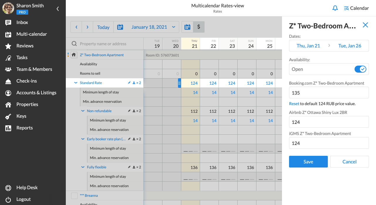 iGMS Multi-calendario Tarifas Ver Editar