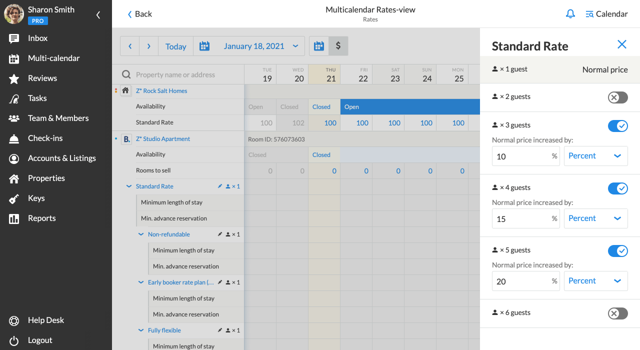 iGMS Multi-calendar rates view Standard rate