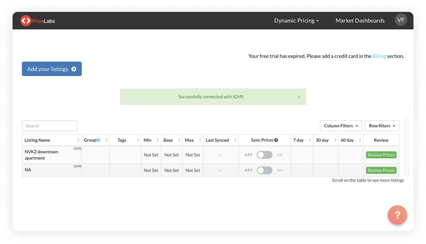 PriceLabs Listings