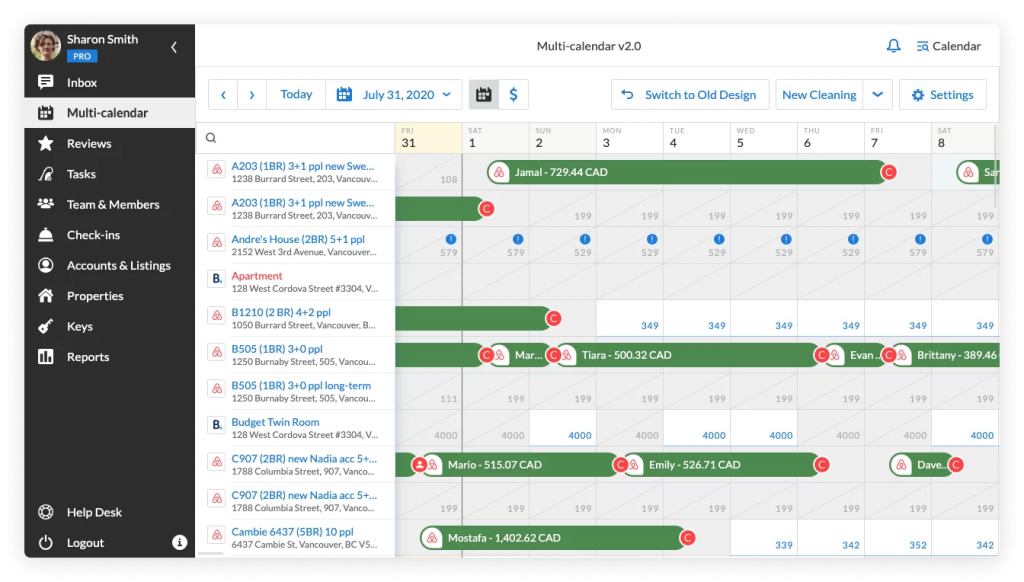 iGMS Vista de reservas con múltiples calendarios