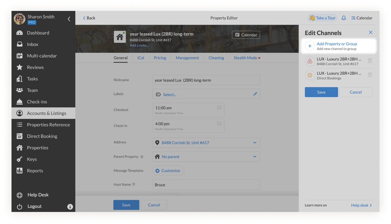 iGMS Property Editor Channels Add Channel or Group