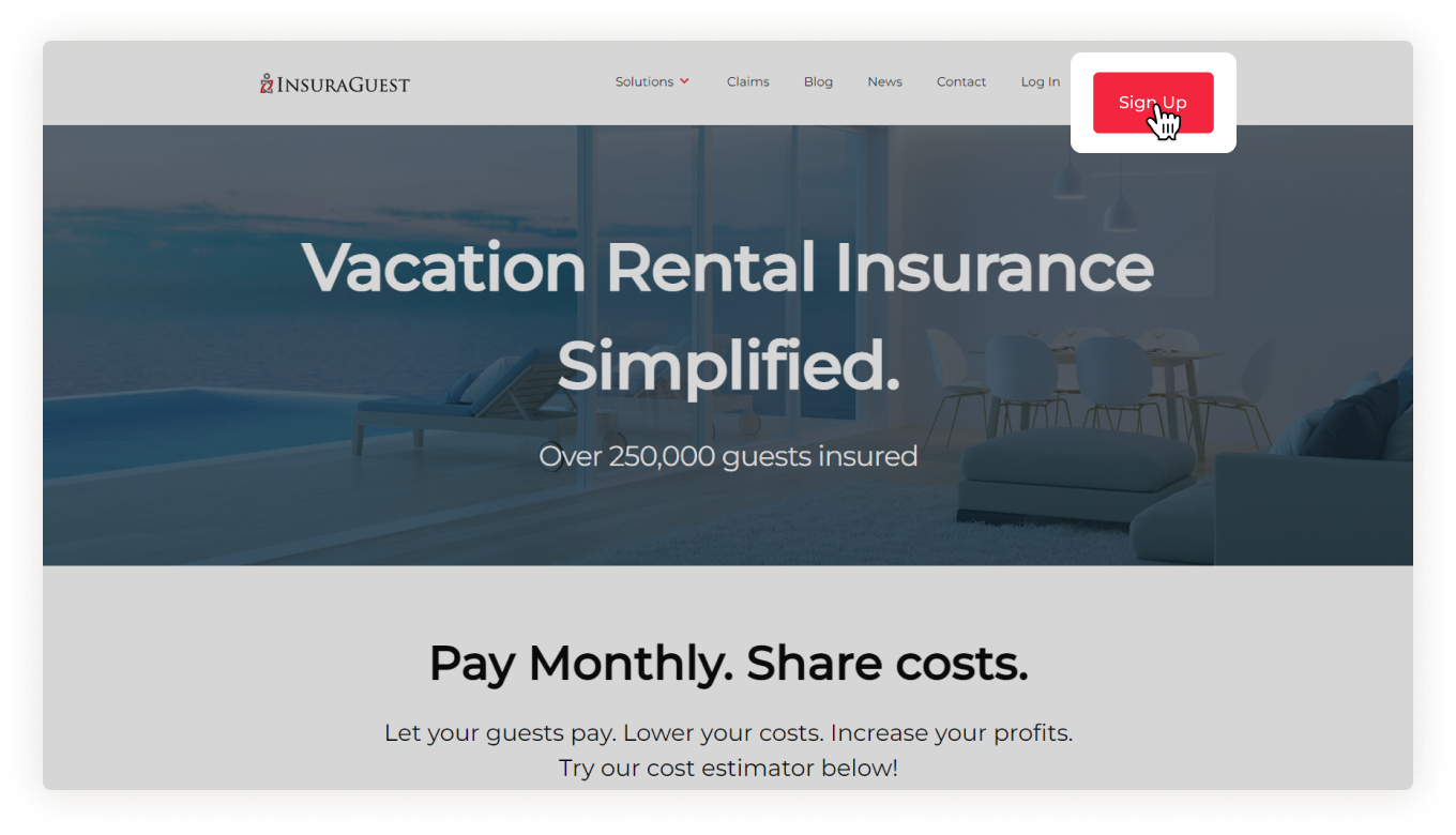 Insuraguest website click sign up