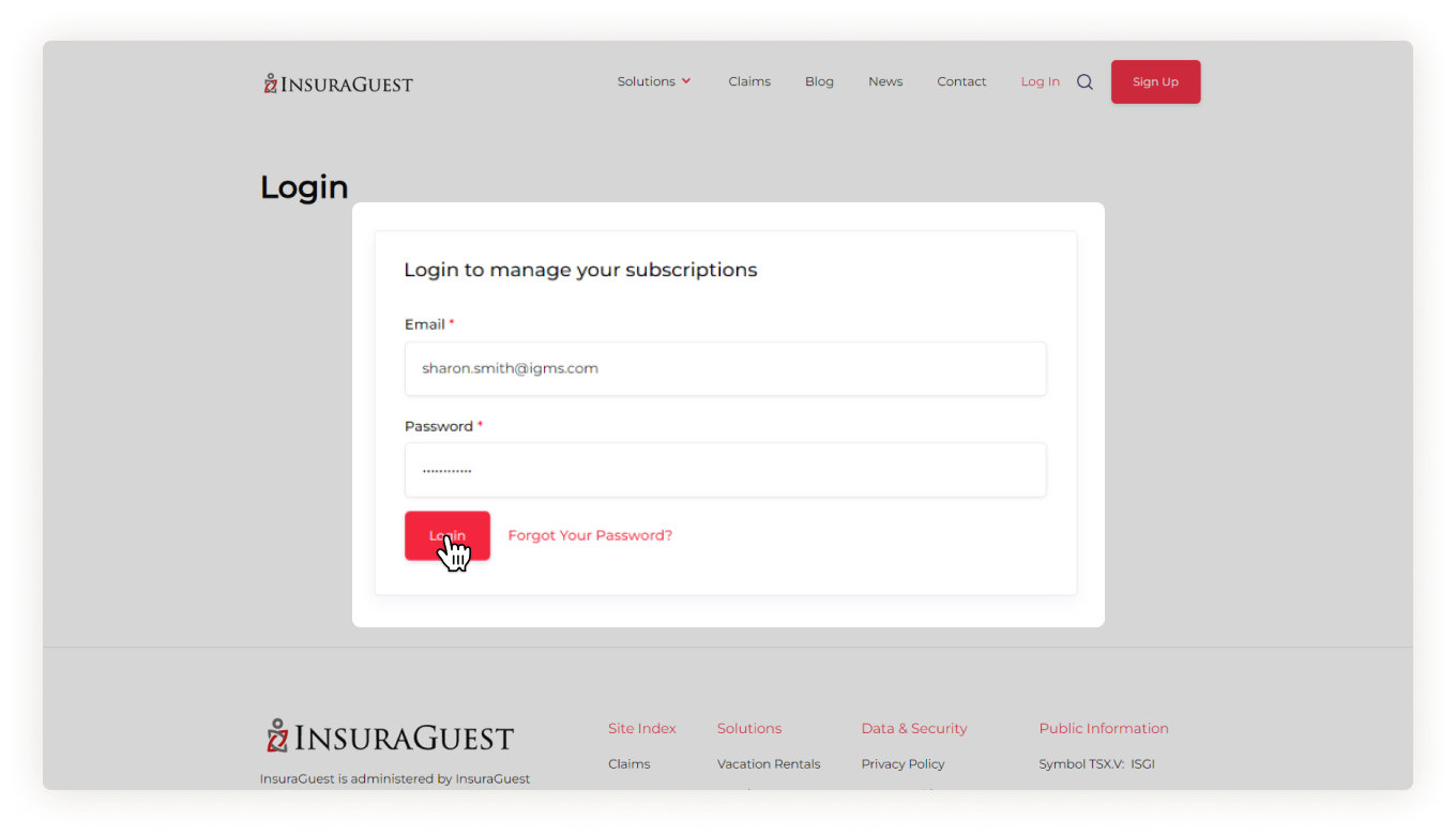 Acceso al sitio web de Insuraguest