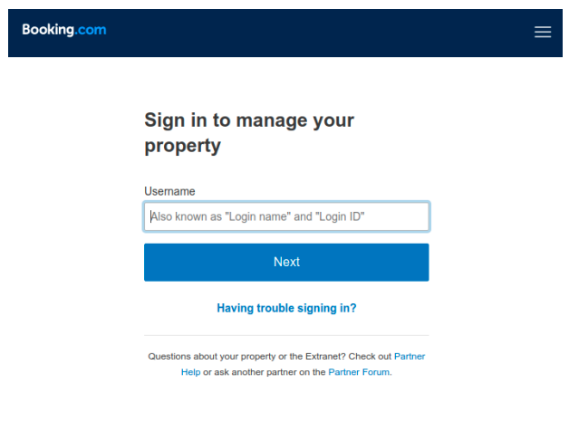 Booking.com Extranet Login