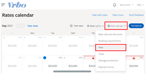 Vrbo Rates Settings Fees