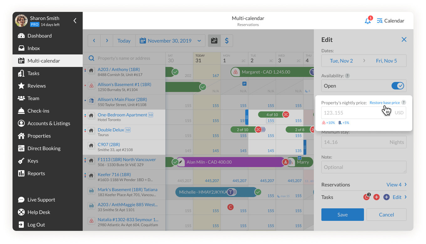 iGMS Multi-calendar Restore base price for Channel Makrups