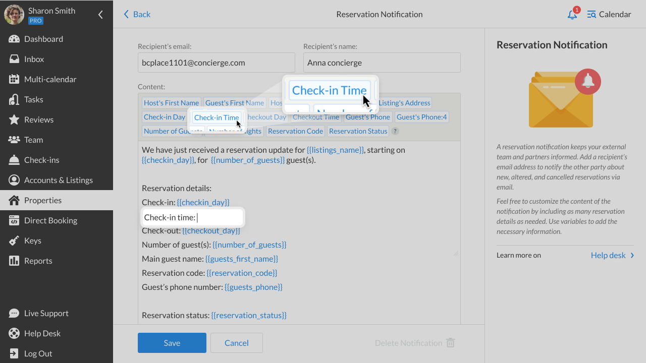 Email notification template variables