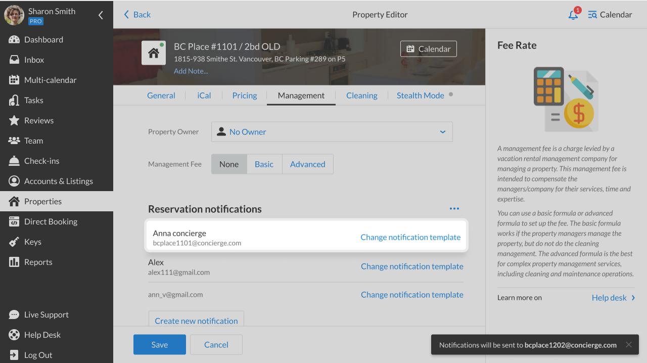 Property Editor Management tab Change notification template