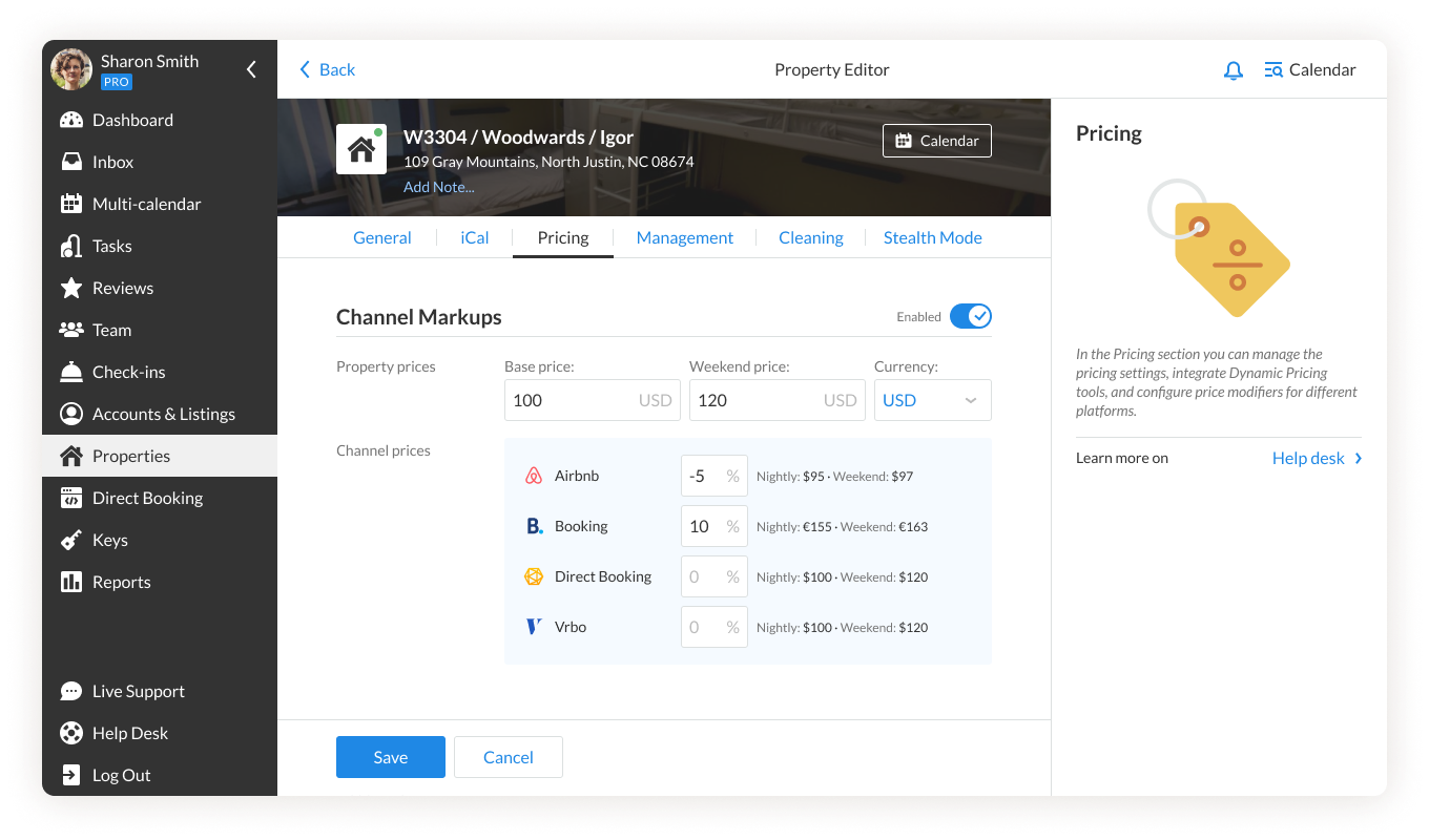 iGMS Property Editor Channel Markups Adjusted Percentage