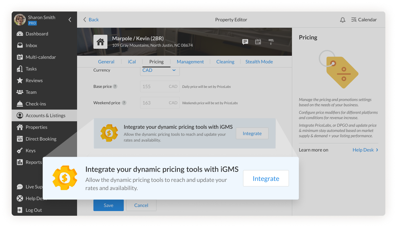 iGMS Property Editor Dynamic Pricing Tool Integrate