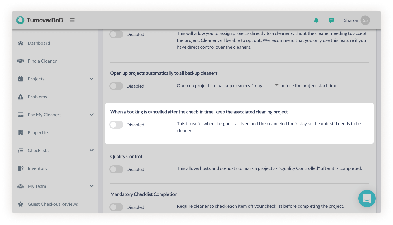 Keep cleaning task on TurnoverBnb