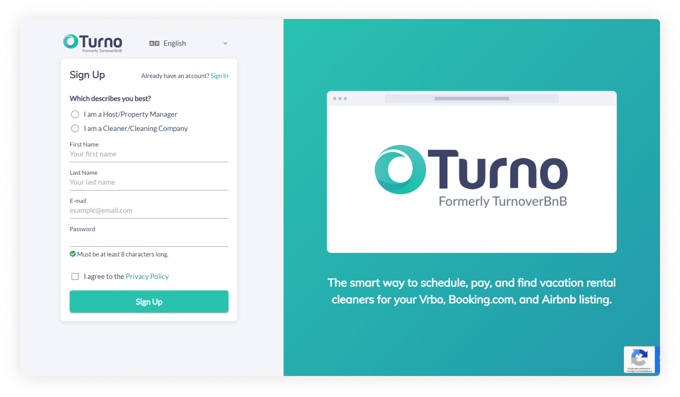 Turno sign up page