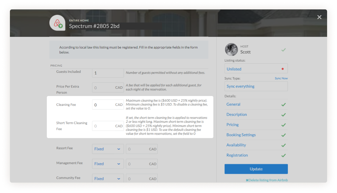 Airbnb Listing Editor Pricing Section