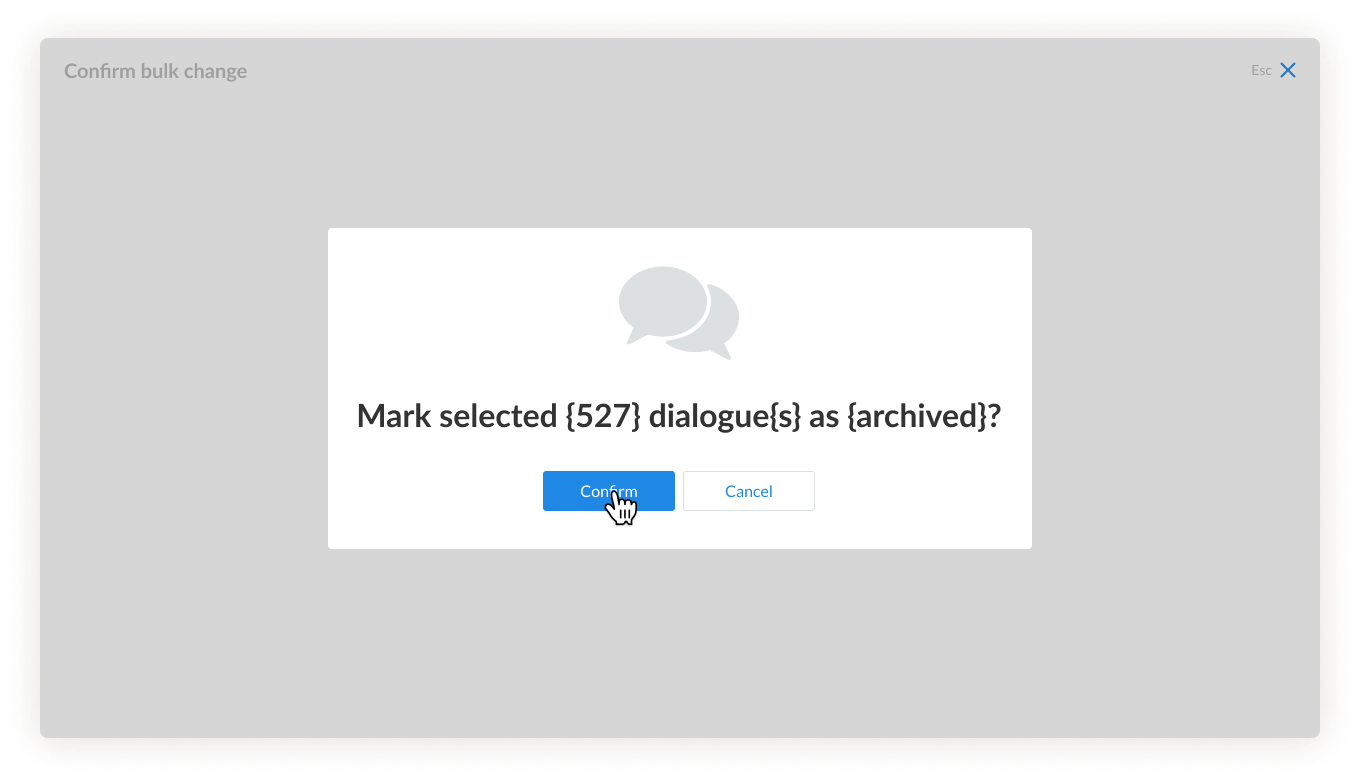 Pop up confirmation question Mark selected dialogs as archived