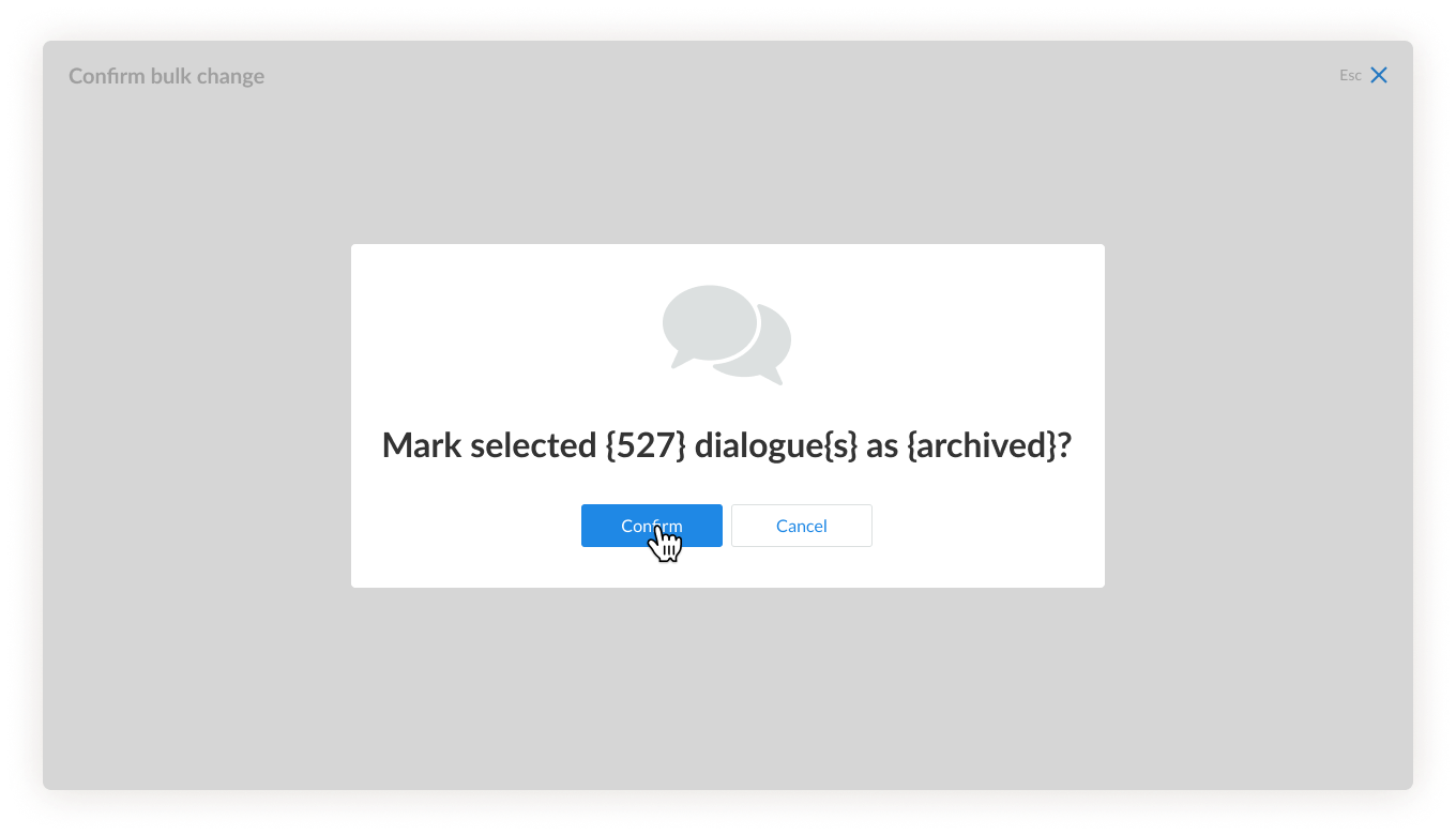 Pregunta de confirmación emergente Marcar diálogos seleccionados como archivados