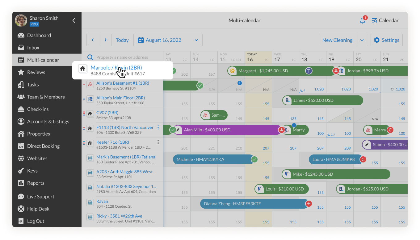 iGMS Multi-calendar click on property name