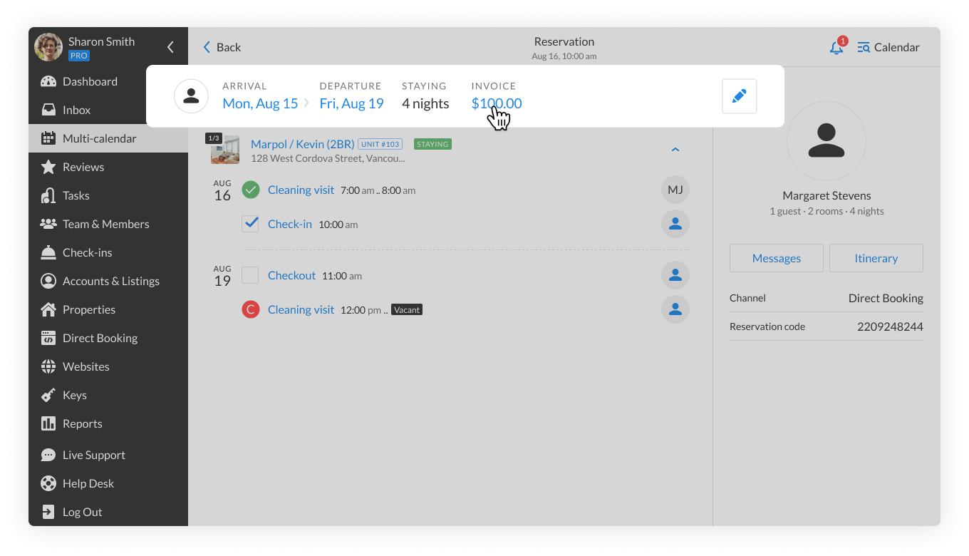 iGMS reservation info invoice amount click