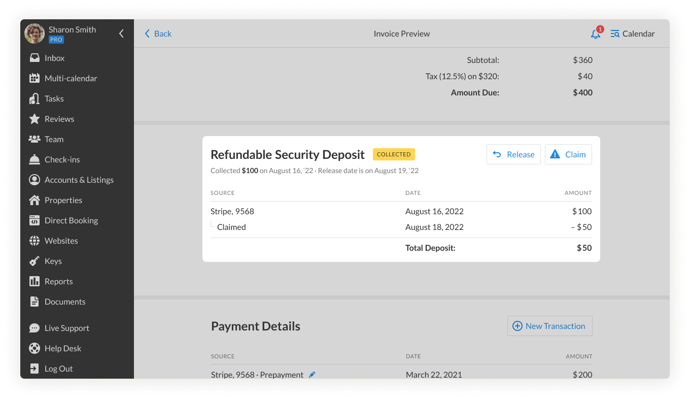 claimed amount visible in invoice