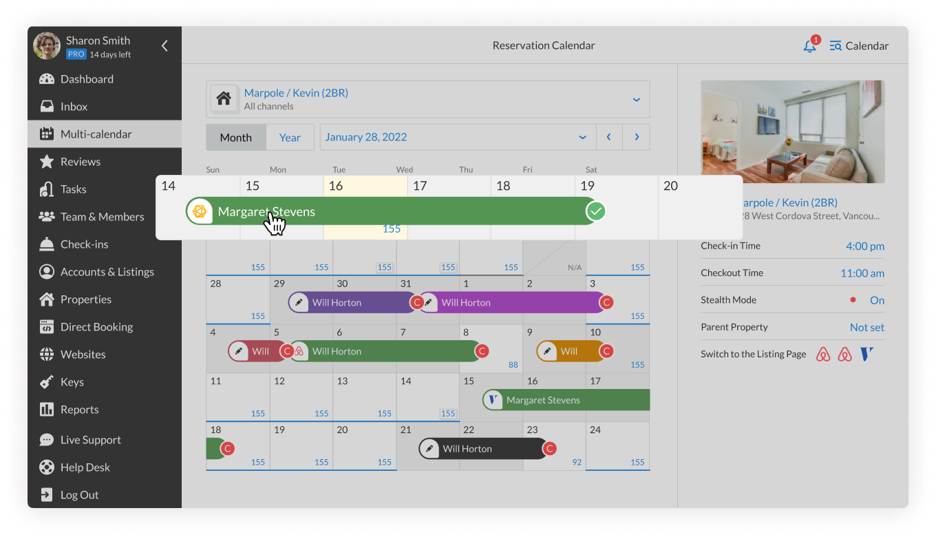 iGMS single property calendar reservation click