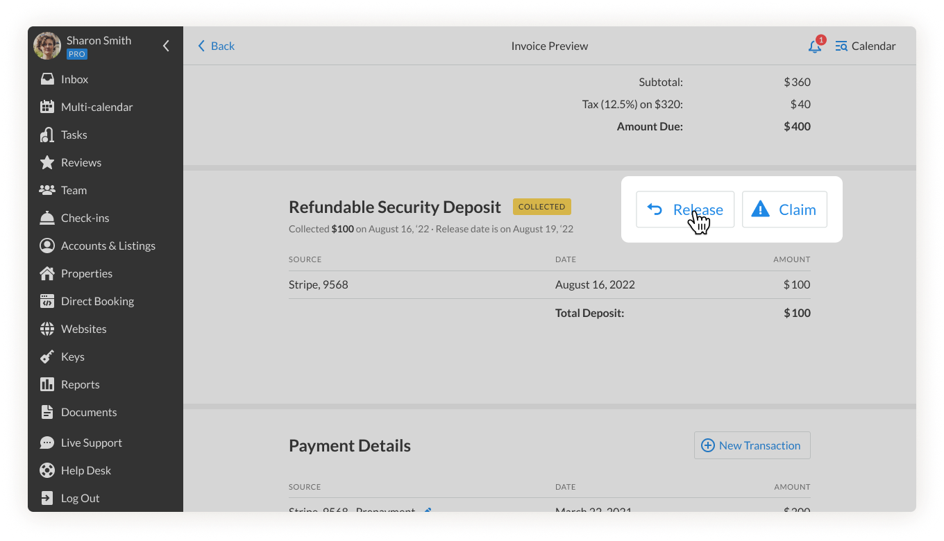 iGMS manual release of security deposit