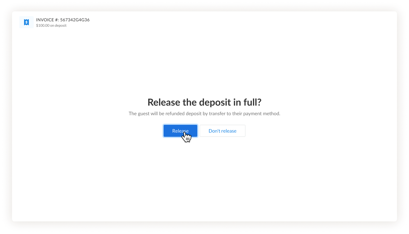 Confirmation screen of deposit release