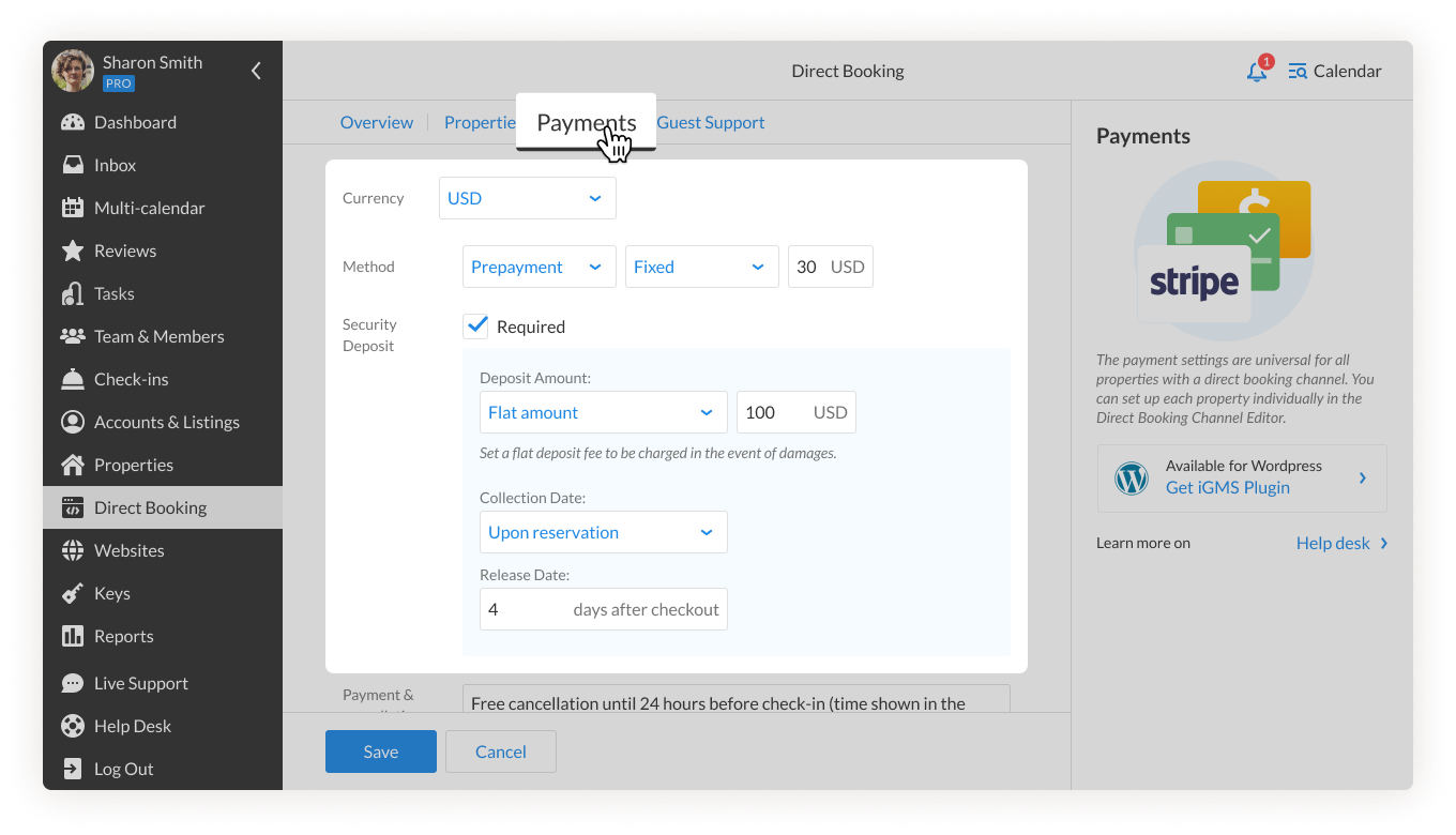 iGMS direct booking payment section