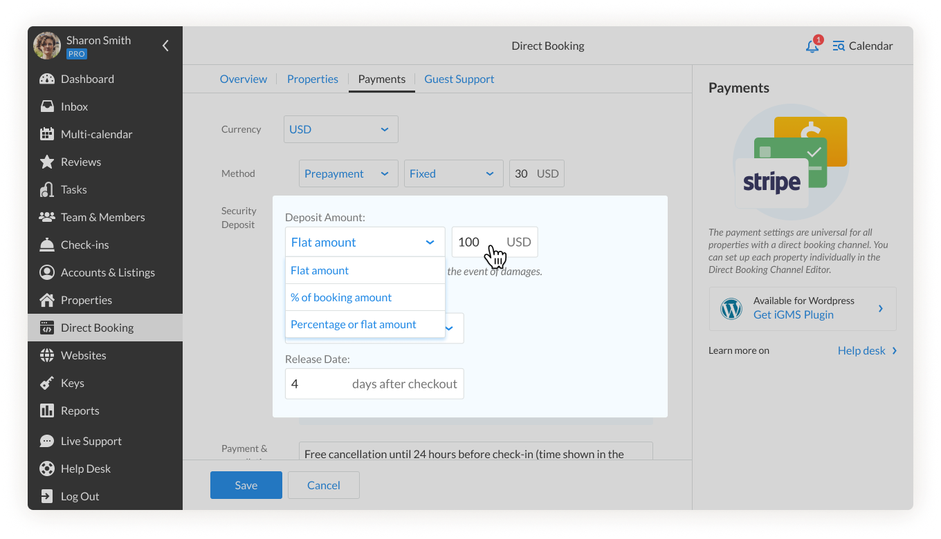 iGMS security deposit type choose