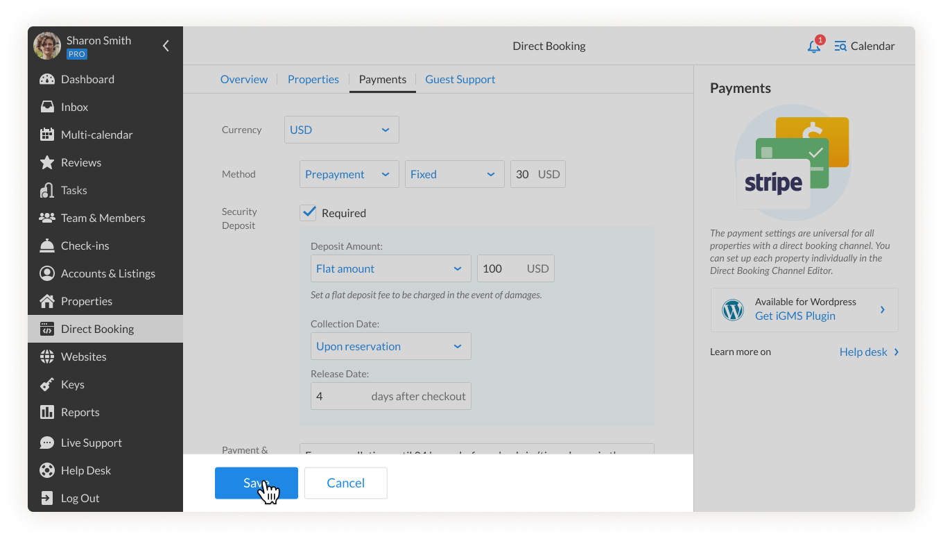 iGMS security deposit changes save