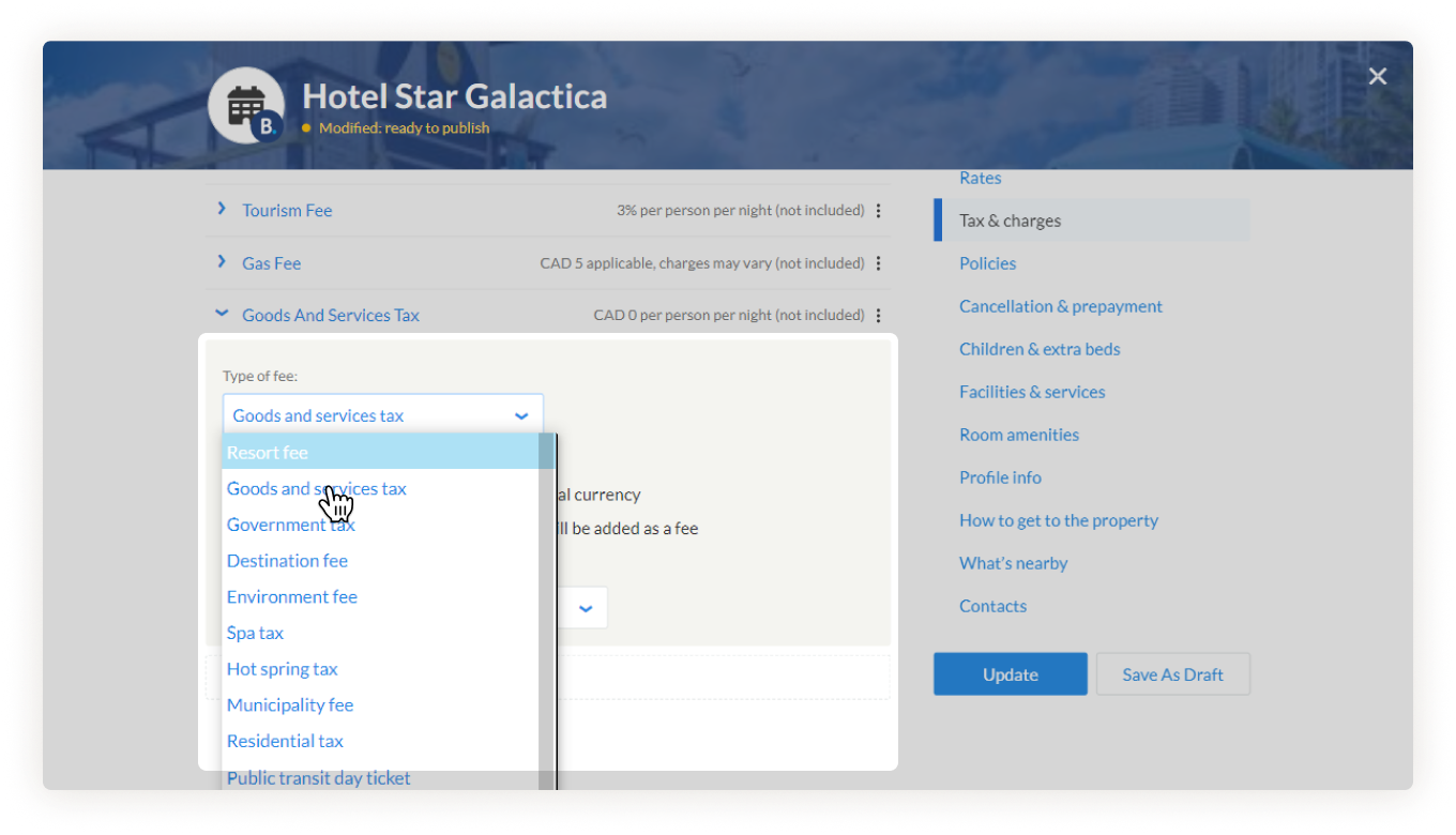 Igms booking.com hotel editor elegir tipo de tasa