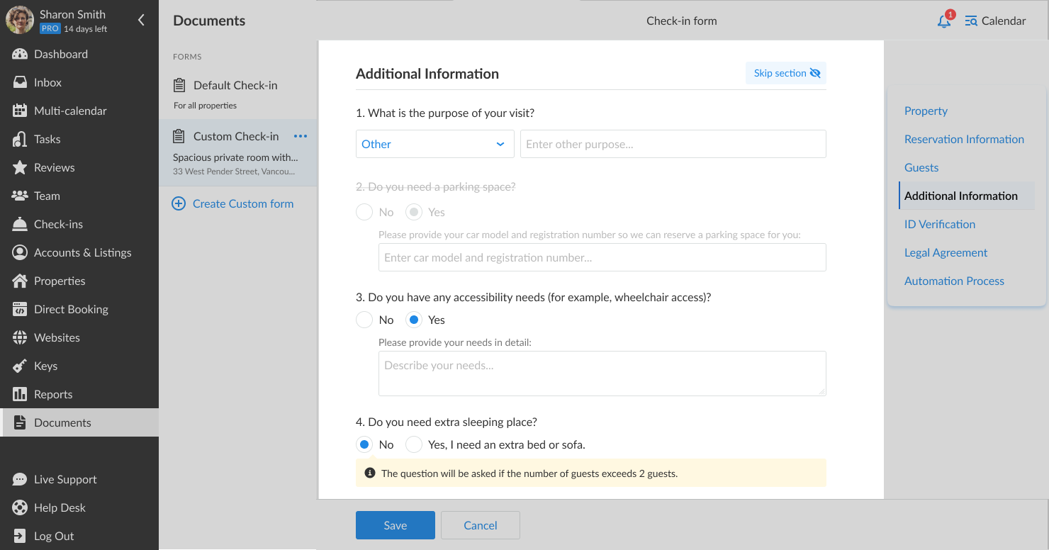 Additional information check in form