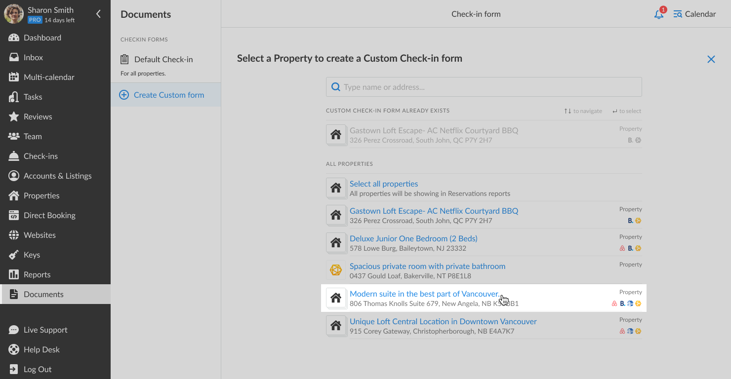 Choose a property to create custom form for