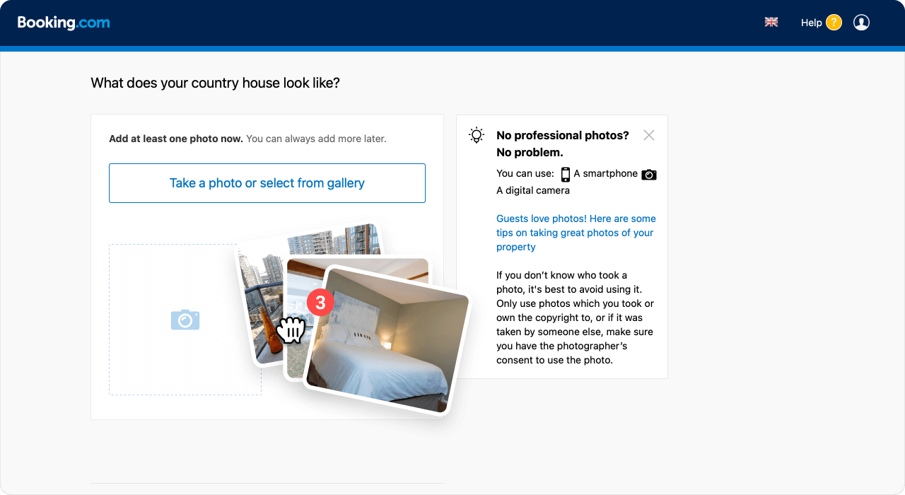 how to upload photos to Booking.com