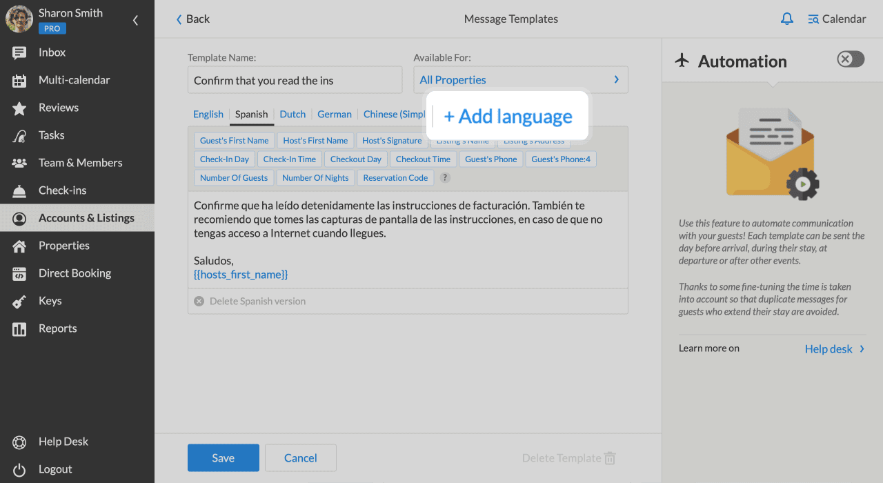 iGMS Message Template Editor Add Language